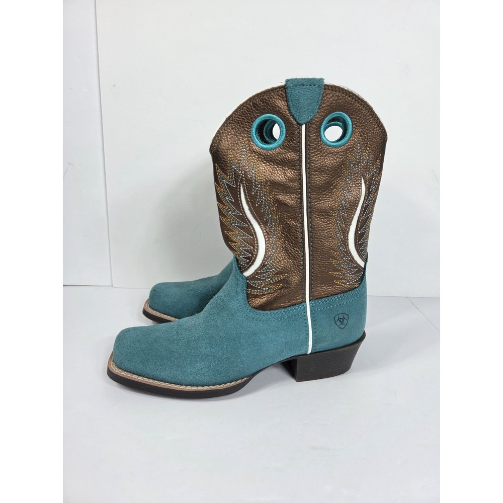 Ariat Kids Fort Worth Boot Sz  2 Y Blue Suede Leather Cowboy  Western Girls